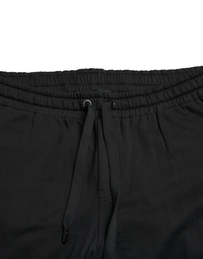 Dolce &amp; Gabbana Svarta Bomullslogotyp Jogger Herr Träningsbyxor Byxor