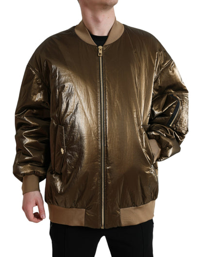 Dolce &amp; Gabbana Bronze Nylon Full Zip Herr Bomberjacka