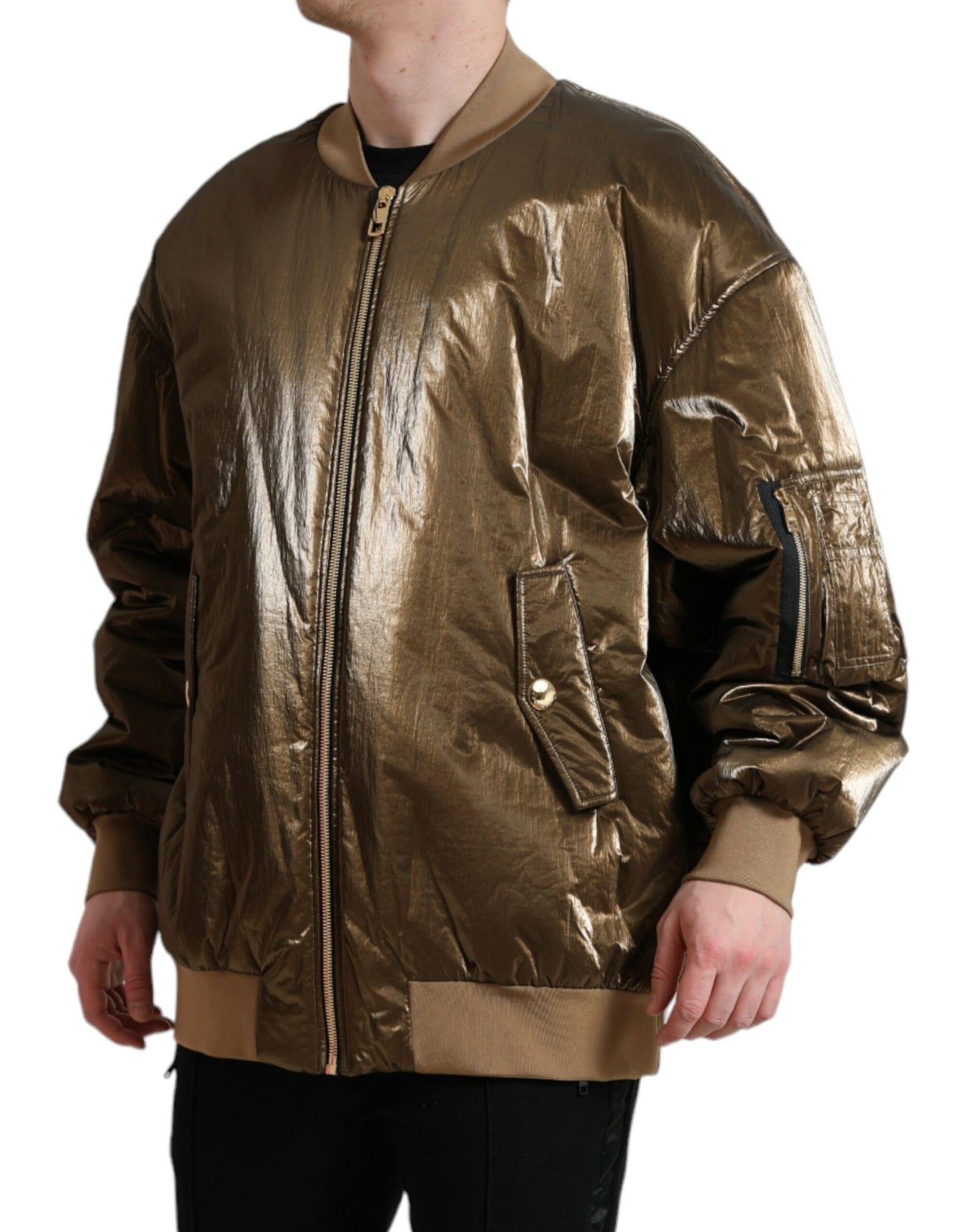 Dolce &amp; Gabbana Bronze Nylon Full Zip Herr Bomberjacka