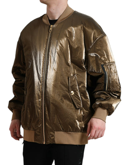 Dolce &amp; Gabbana Bronze Nylon Full Zip Herr Bomberjacka
