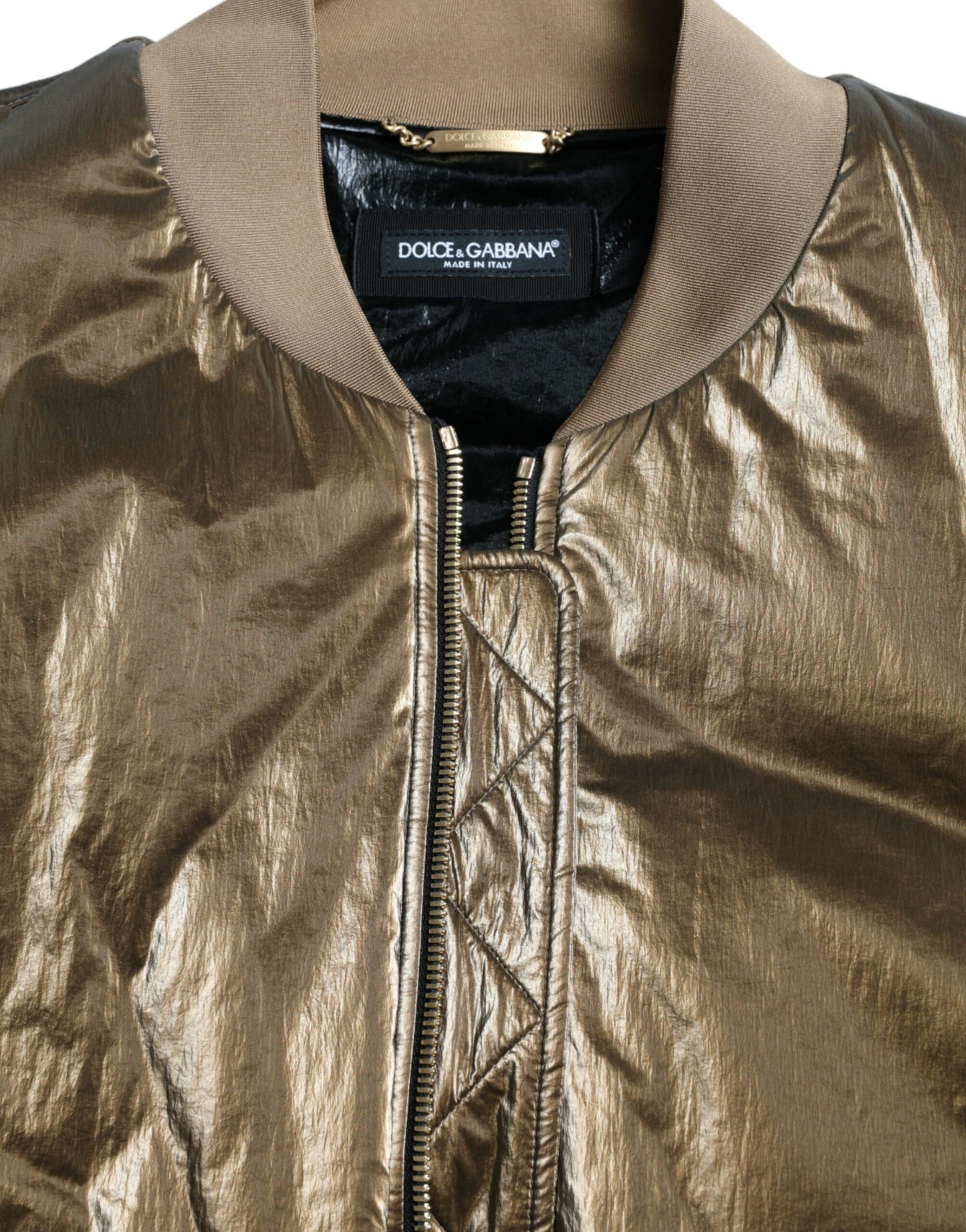 Dolce &amp; Gabbana Bronze Nylon Full Zip Herr Bomberjacka