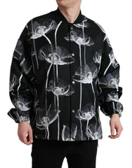 Dolce & Gabbana Black Floral Print Wool Button Down Bomber Jacket