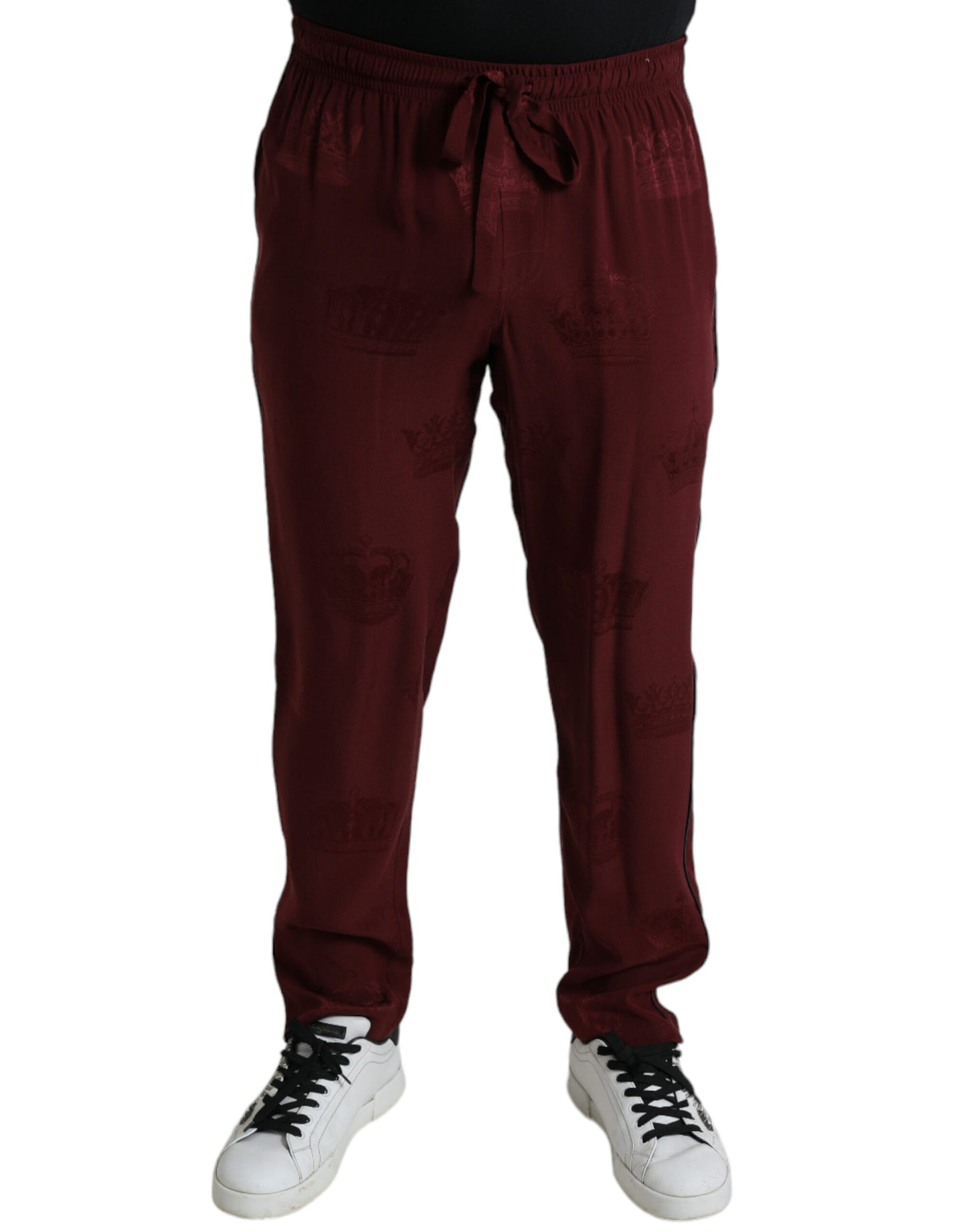Dolce &amp; Gabbana Rödbruna Kronmönster Sidenpyjamasbyxor