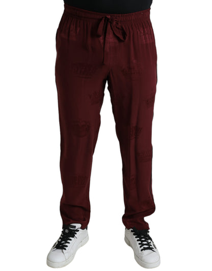 Dolce &amp; Gabbana Rödbruna Kronmönster Sidenpyjamasbyxor
