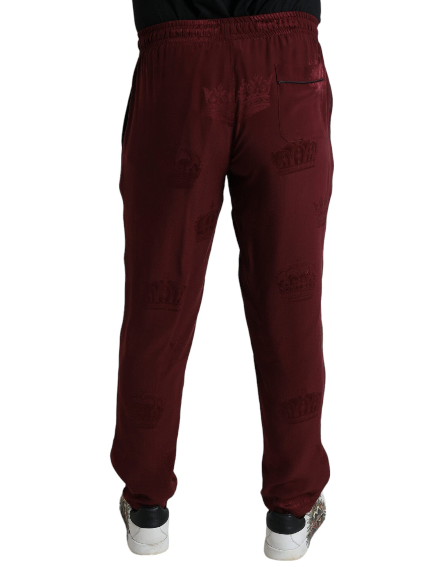 Dolce &amp; Gabbana Rödbruna Kronmönster Sidenpyjamasbyxor