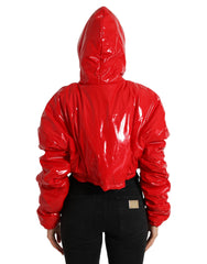 Dolce & Gabbana Shiny Red Hooded Cropped Short Coat Jacket