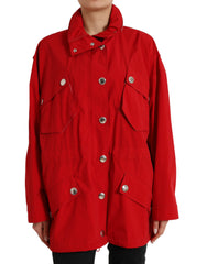 Dolce & Gabbana Red Polyester Hooded Button Rain Coat Jacket