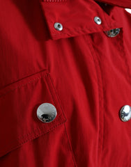 Dolce & Gabbana Red Polyester Hooded Button Rain Coat Jacket