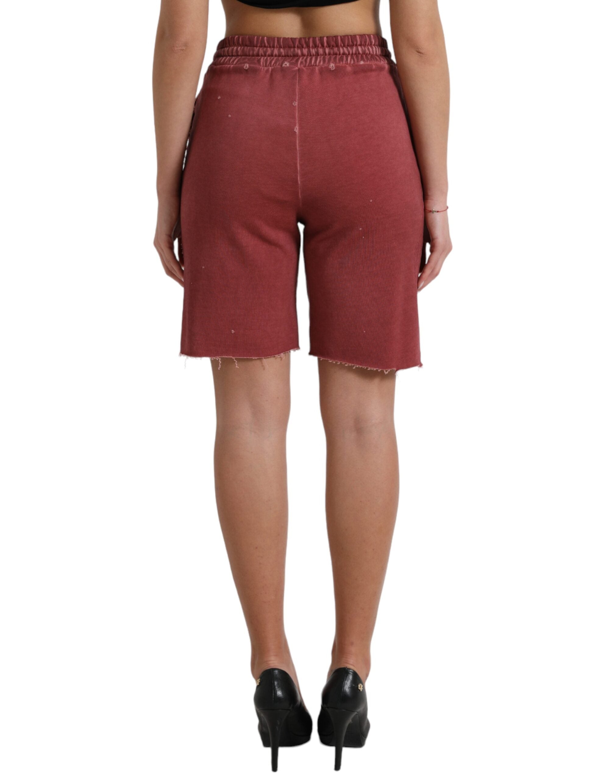 Rødbrune bomullsshorts med høy midje