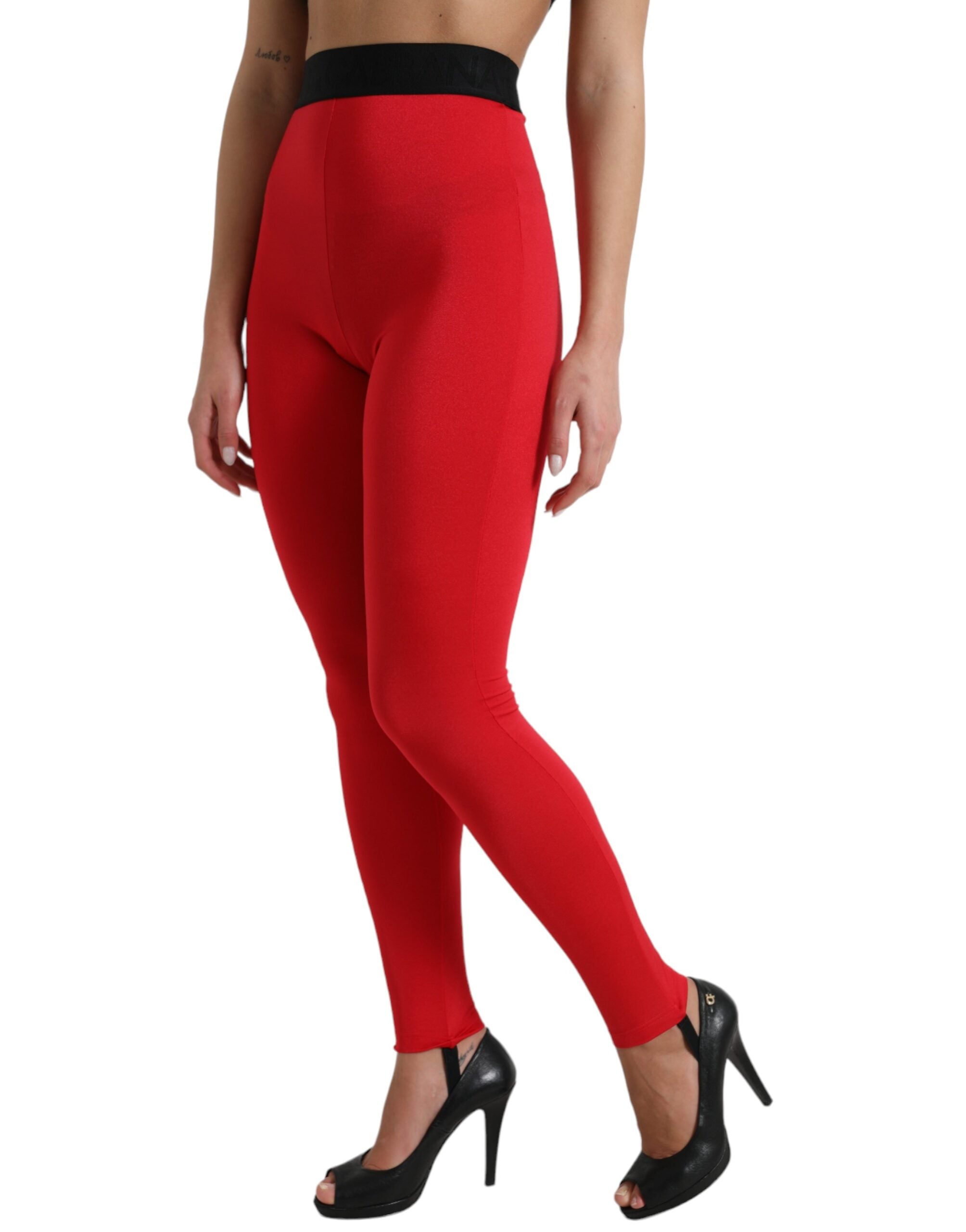 Röda nylon DG-logotyp smala leggingsbyxor
