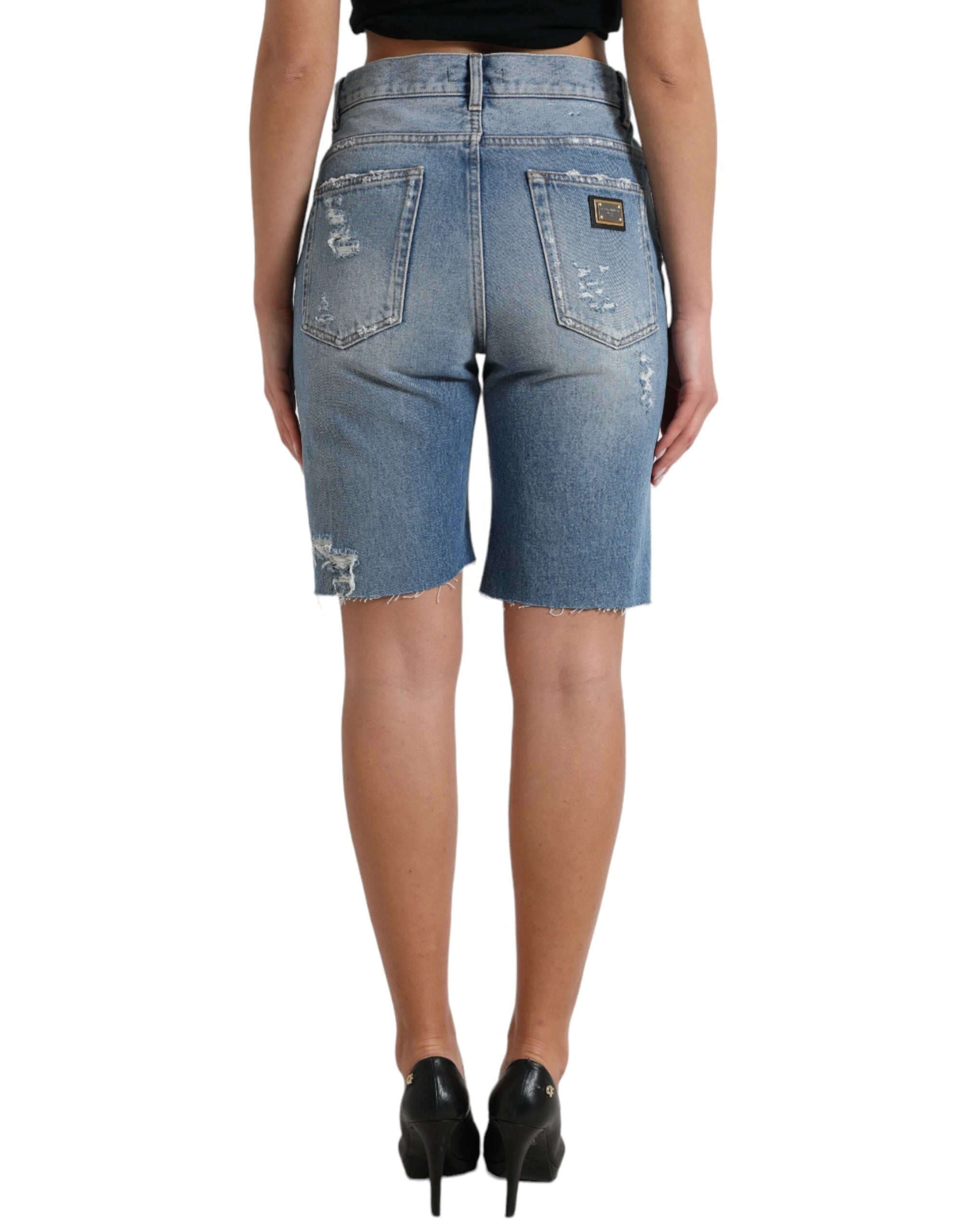 Blå fillete utsmykkede bermudashorts