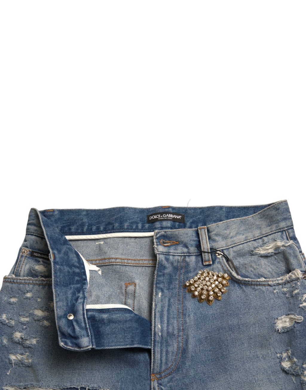 Blå fillete utsmykkede bermudashorts