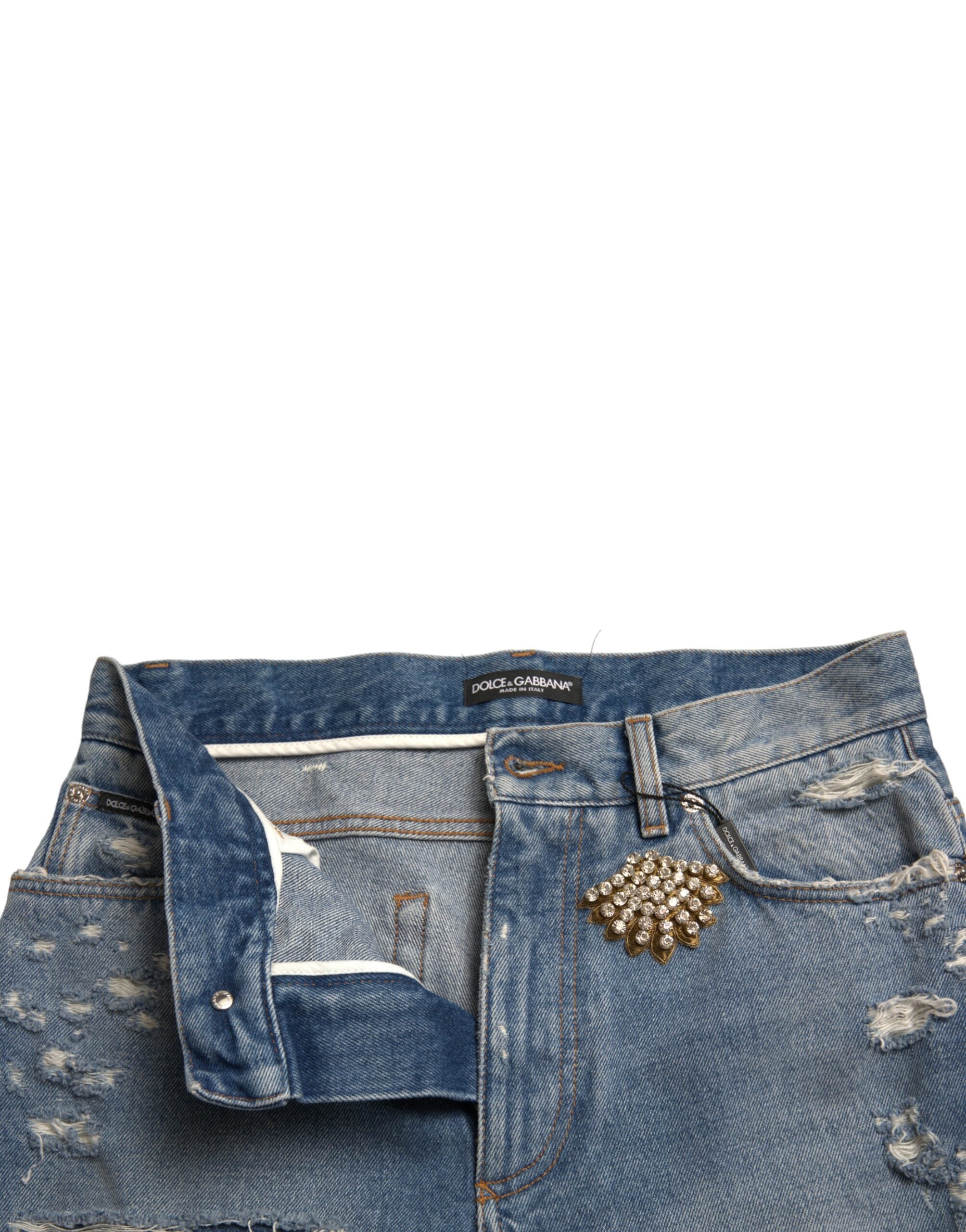 Blå fillete utsmykkede bermudashorts