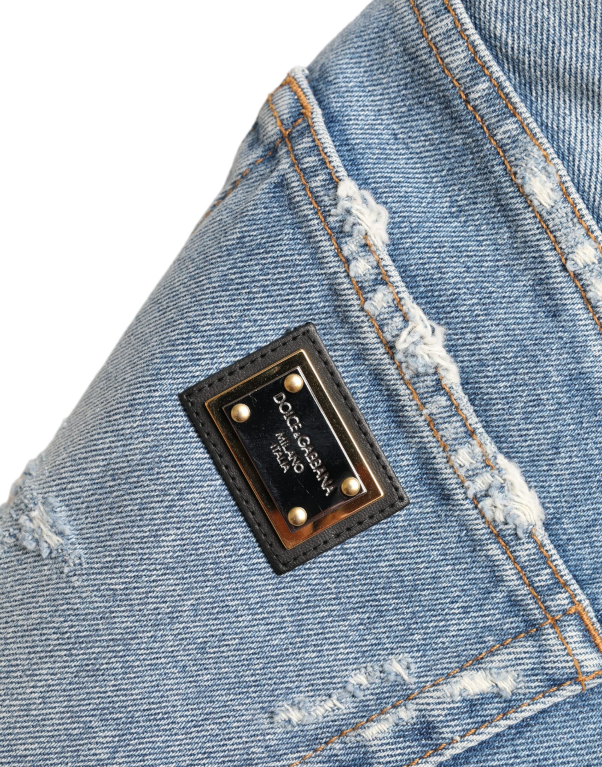 Blå fillete utsmykkede bermudashorts