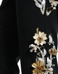 Dolce & Gabbana Black Floral Applique High Waist Tapered Pants