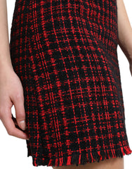 Dolce & Gabbana Black Red Cotton High Waist Tartan Tweed Mini Skirt