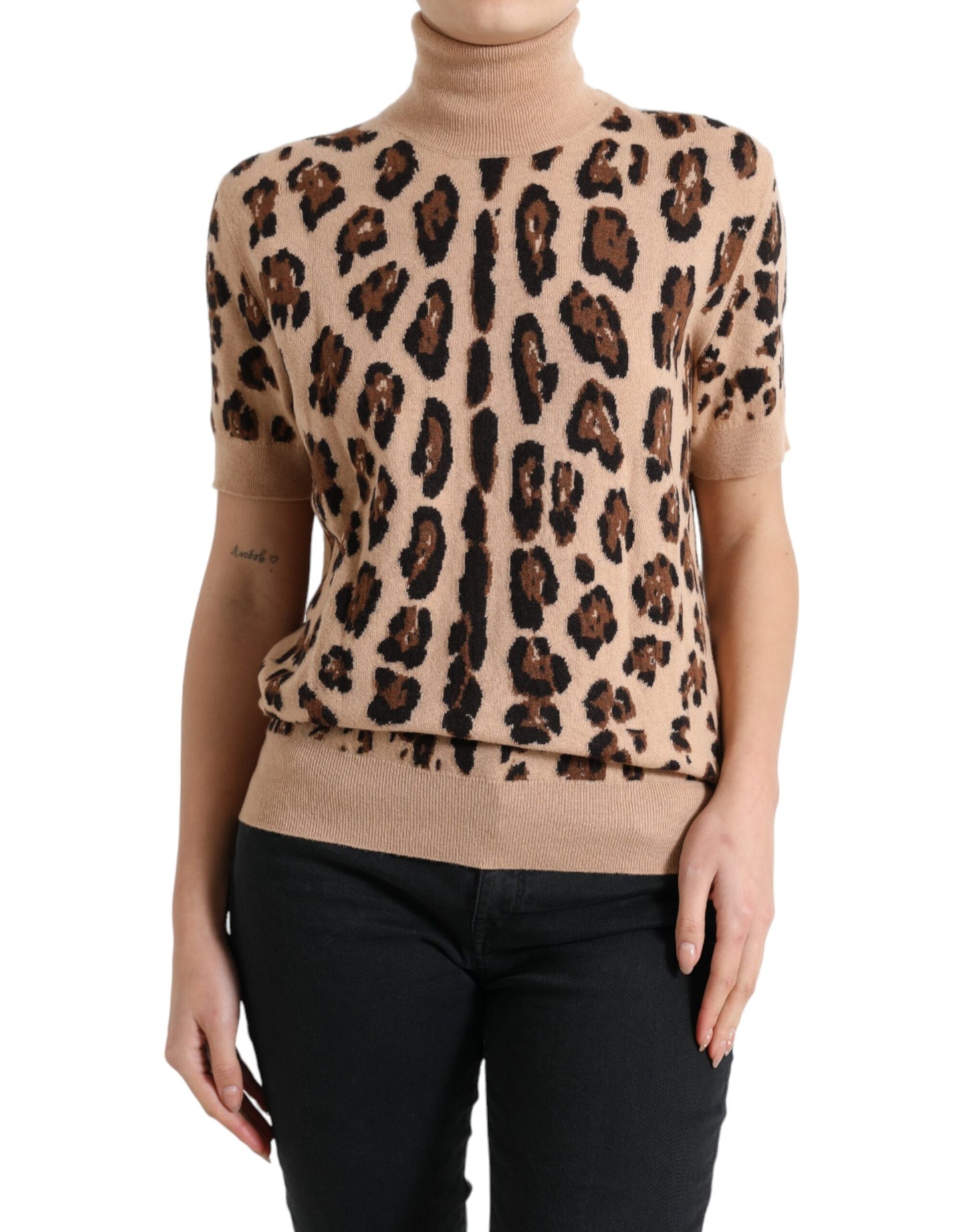 Dolce &amp; Gabbana Beige Leopardmönstrad Ulltopp med Polotröja