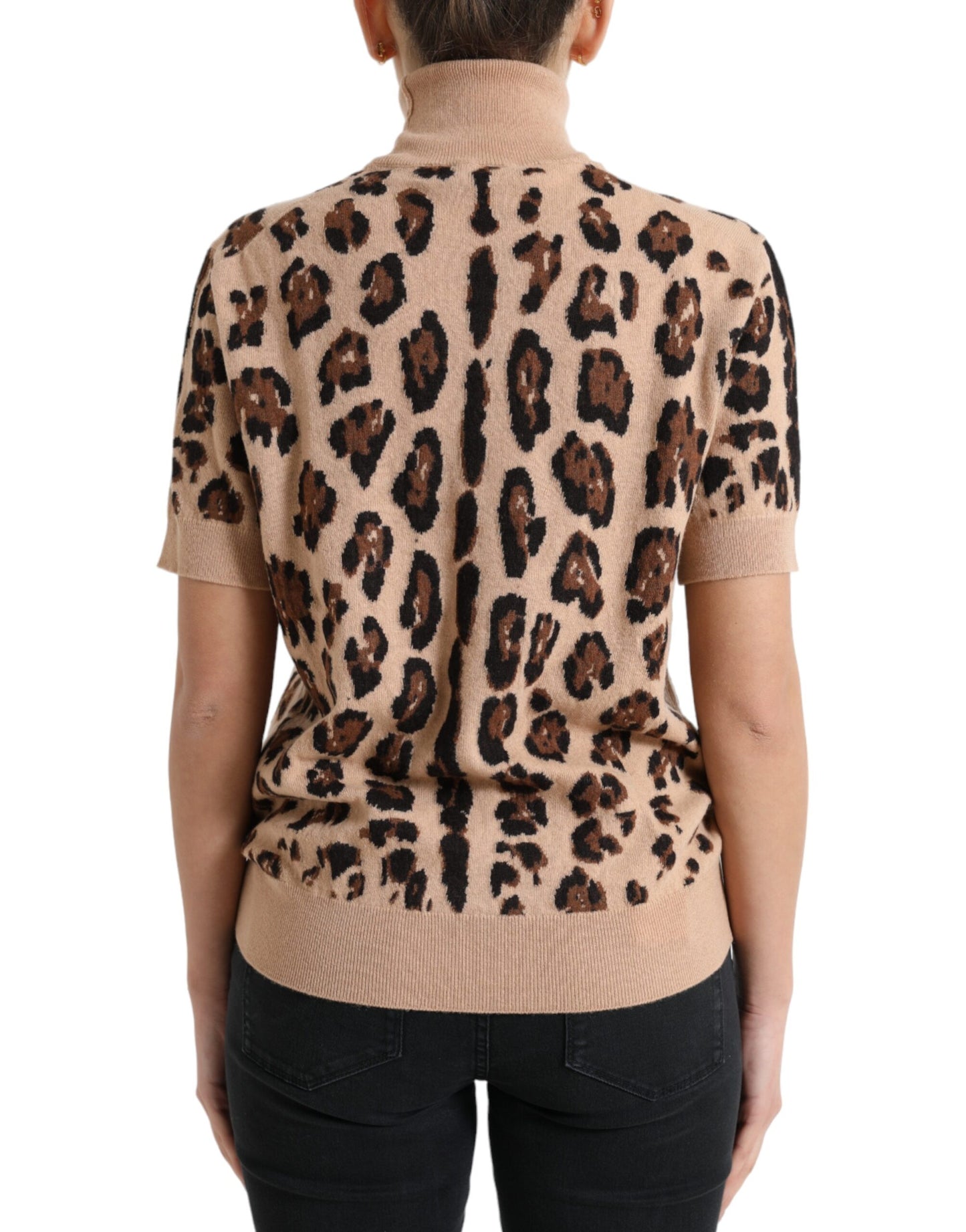 Dolce &amp; Gabbana Beige Leopardmönstrad Ulltopp med Polotröja
