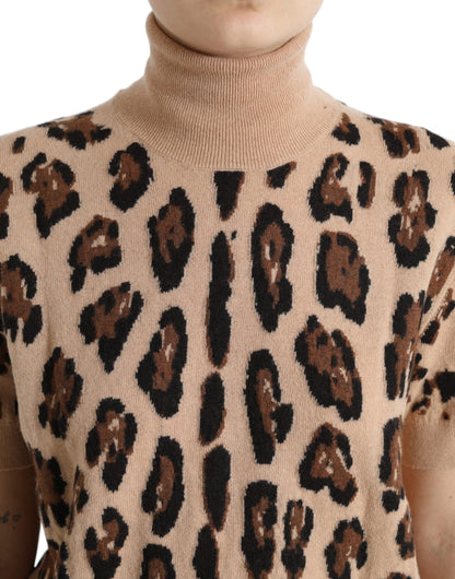 Dolce &amp; Gabbana Beige Leopardmönstrad Ulltopp med Polotröja