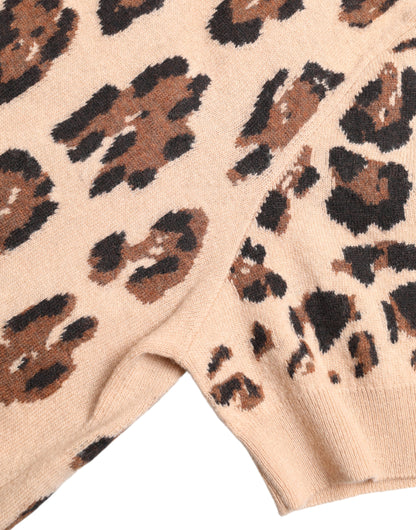 Dolce &amp; Gabbana Beige Leopardmönstrad Ulltopp med Polotröja
