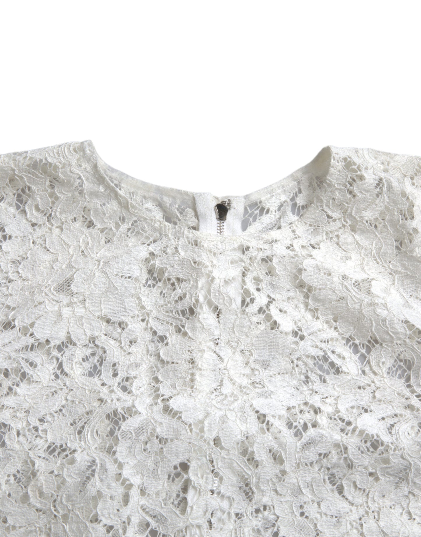 Dolce &amp; Gabbana Vit Blommig Spets Bomullsblus Rund Halsad