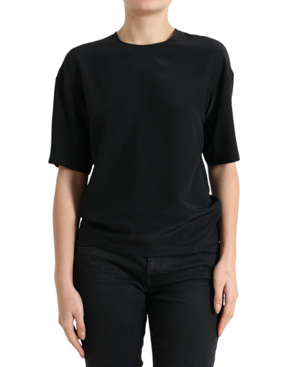 Dolce &amp; Gabbana Svart sidenblus med rund hals och korta ärmar