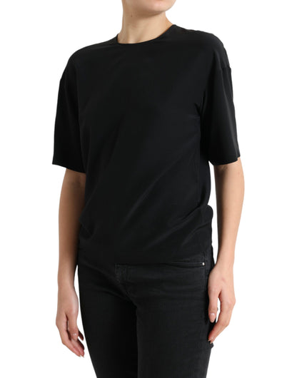 Dolce &amp; Gabbana Svart sidenblus med rund hals och korta ärmar