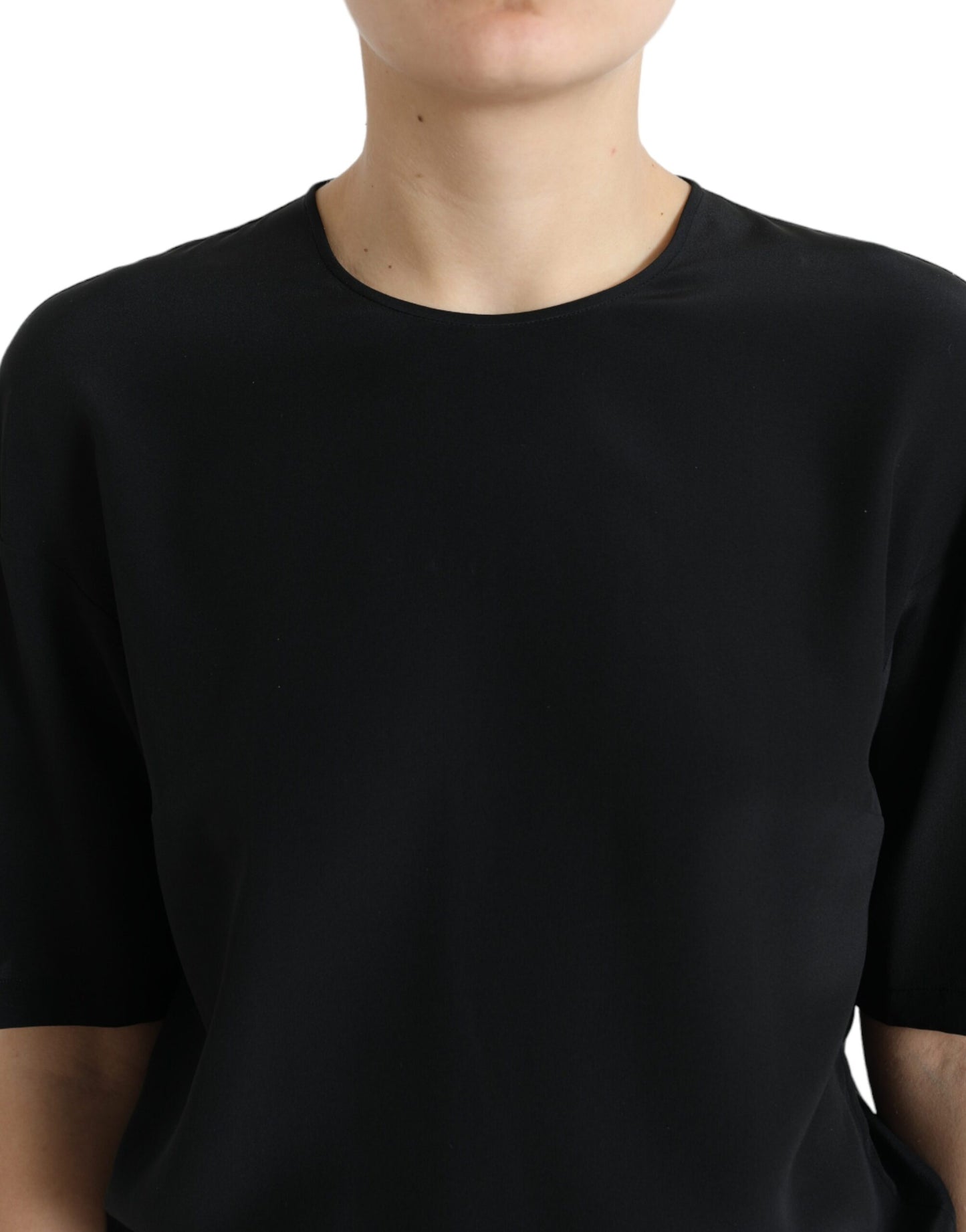 Dolce &amp; Gabbana Svart sidenblus med rund hals och korta ärmar