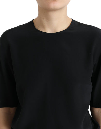 Dolce &amp; Gabbana Svart sidenblus med rund hals och korta ärmar