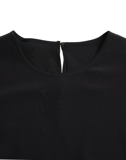 Dolce &amp; Gabbana Svart sidenblus med rund hals och korta ärmar