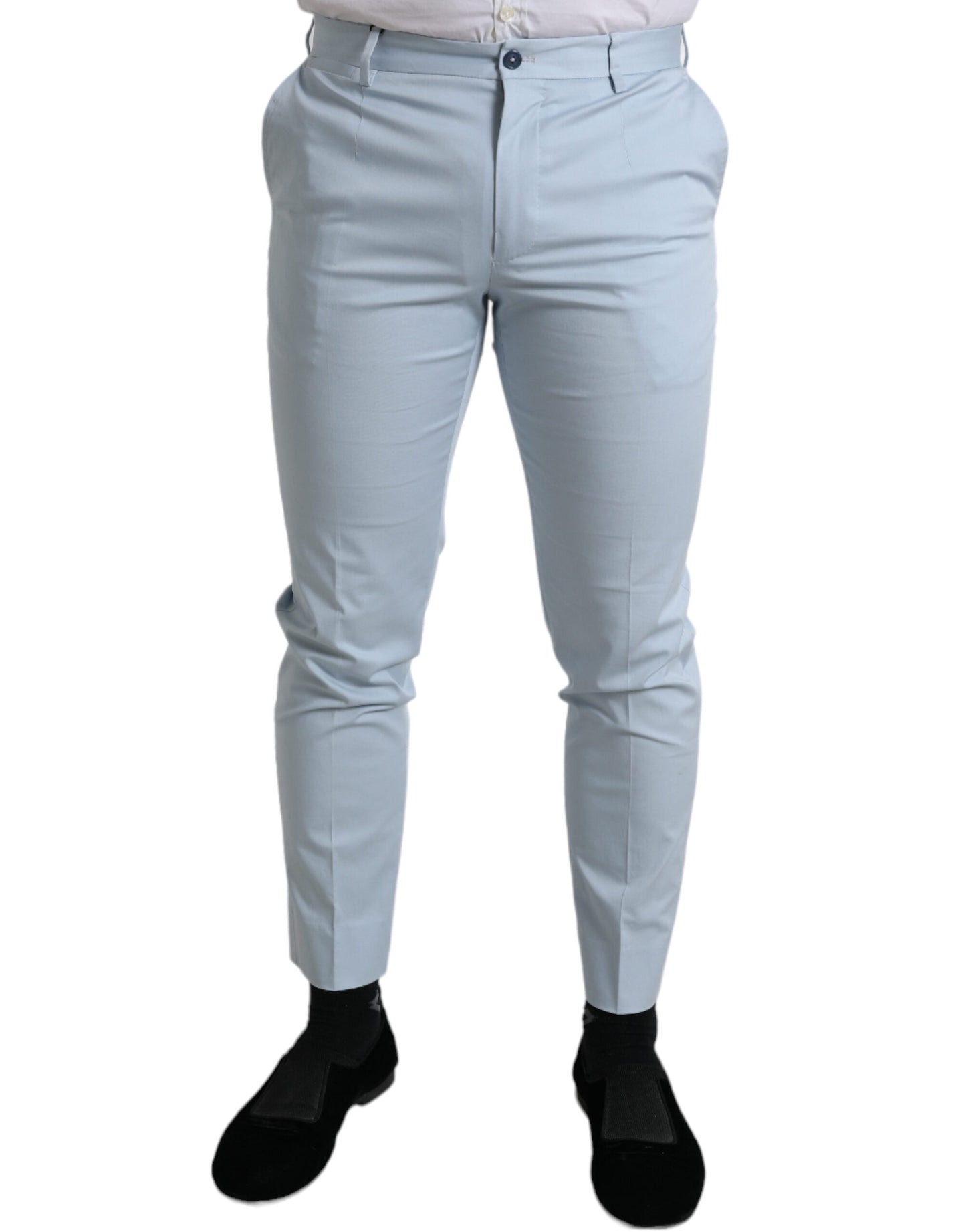 Dolce &amp; Gabbana himmelsblå bomullsstretchiga skinnybyxor