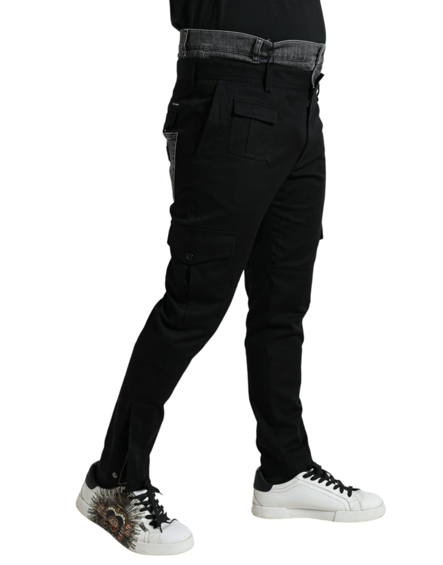 Dolce &amp; Gabbana Svarta Grå Slimmade Bomullsdenimjeansbyxor