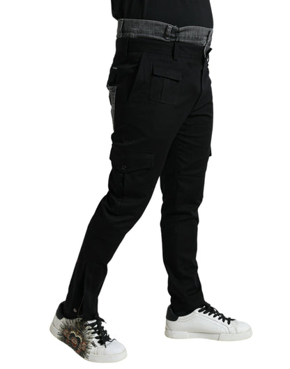 Dolce &amp; Gabbana Svarta Grå Slimmade Bomullsdenimjeansbyxor