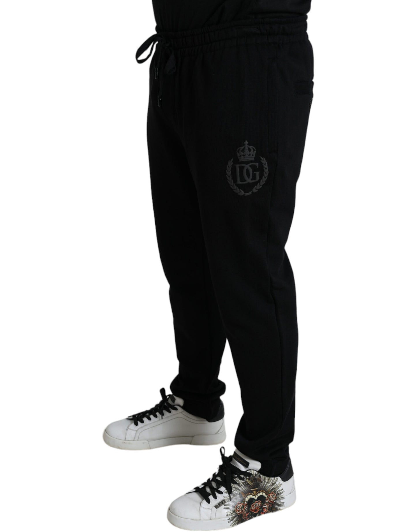 Dolce &amp; Gabbana Svarta DG Logo Skinny Jogger Sweatpants Byxor