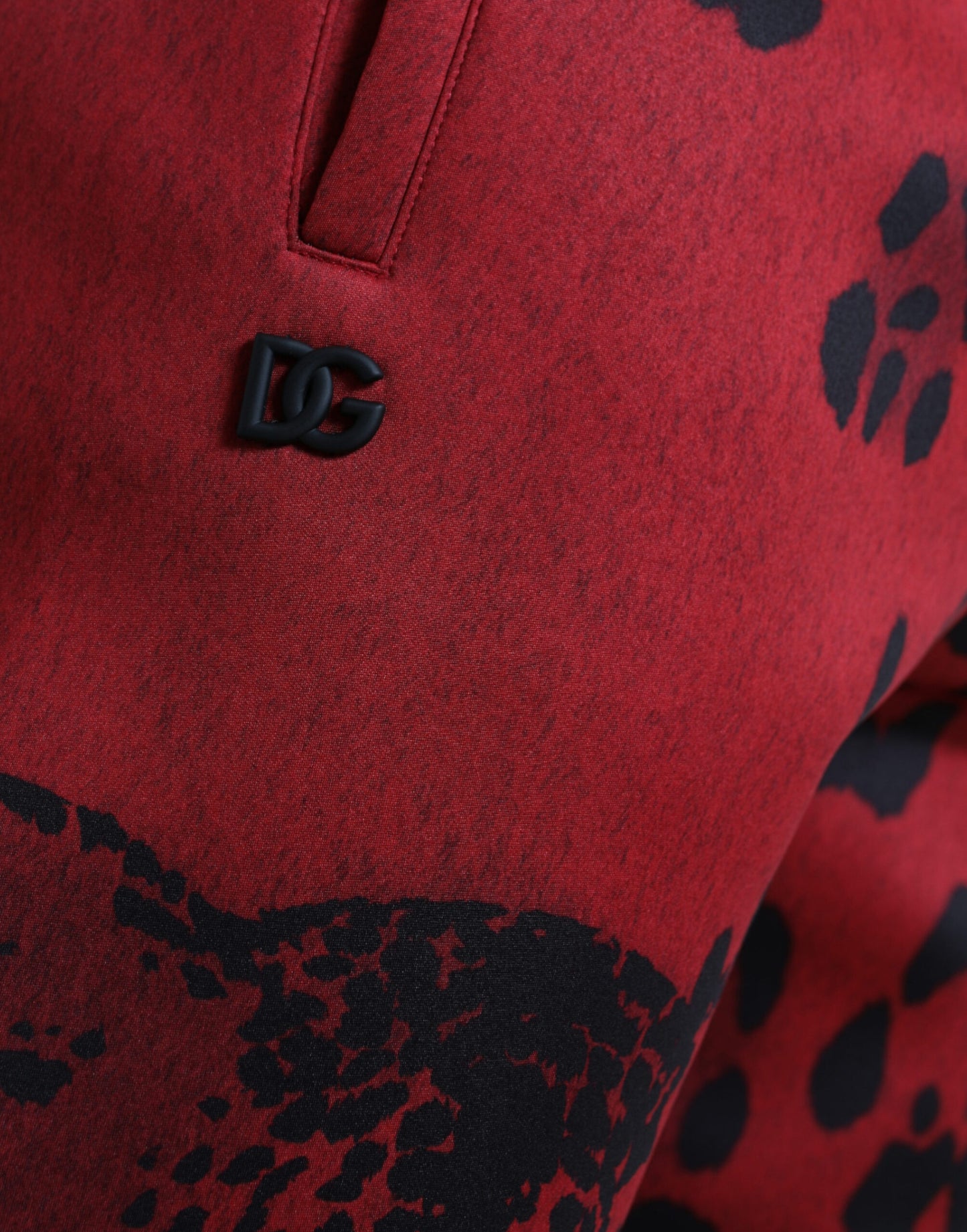 Dolce &amp; Gabbana Röda Svarta Leopard Stretchiga Joggingbyxor