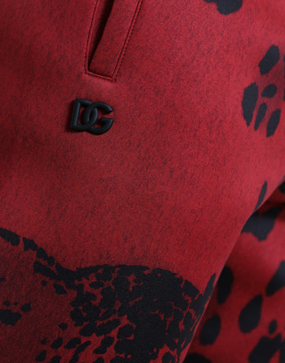 Dolce &amp; Gabbana Röda Svarta Leopard Stretchiga Joggingbyxor