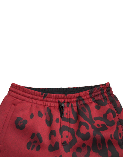Dolce &amp; Gabbana Röda Svarta Leopard Stretchiga Joggingbyxor