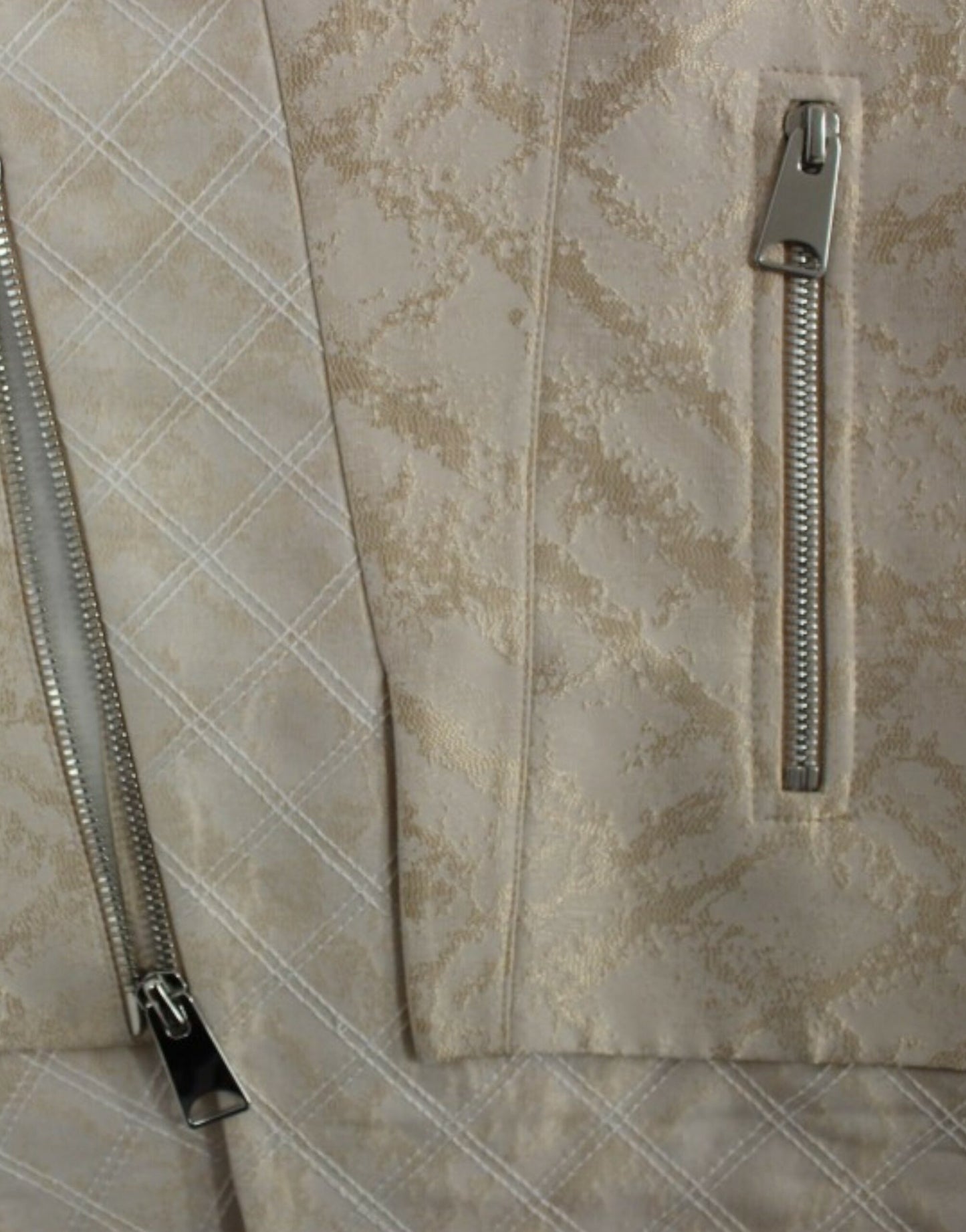Zeyneptosun Beige brokad ärmlös jacka