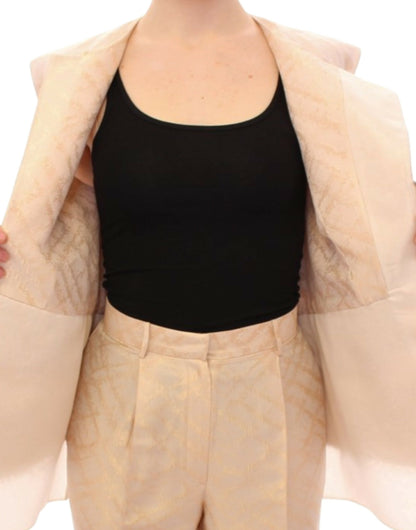 Zeyneptosun Beige brokad ärmlös jacka