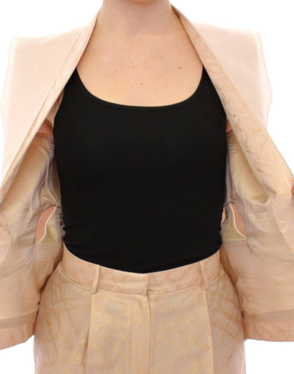 Zeyneptosun Beige brokad ärmlös jacka väst