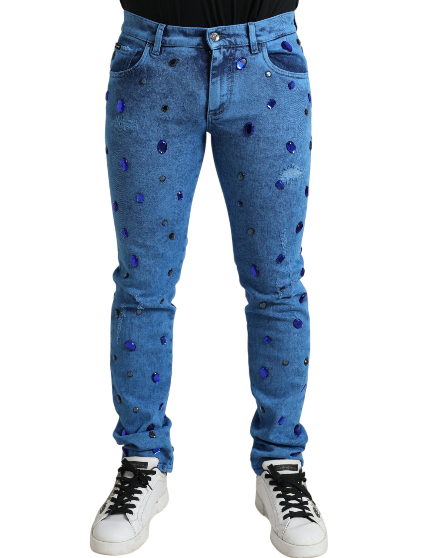 Dolce &amp; Gabbana Blå Kristallutsmyckade Skinny Denim Jeans