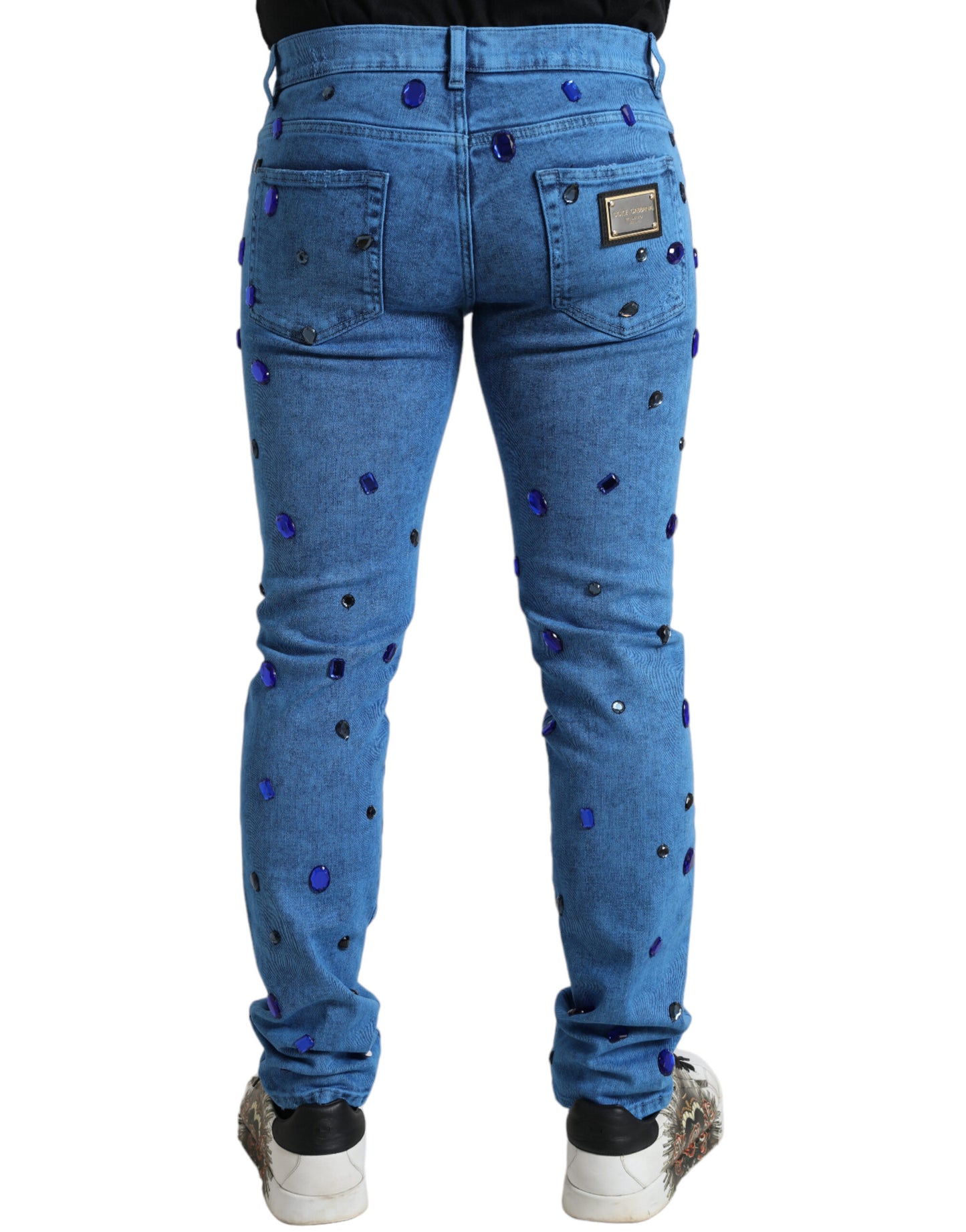 Dolce &amp; Gabbana Blå Kristallutsmyckade Skinny Denim Jeans