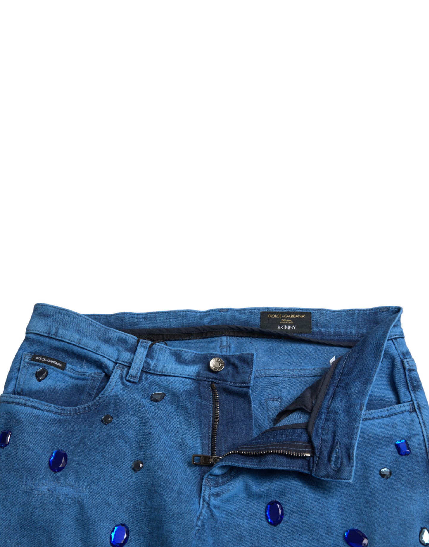 Dolce &amp; Gabbana Blå Kristallutsmyckade Skinny Denim Jeans