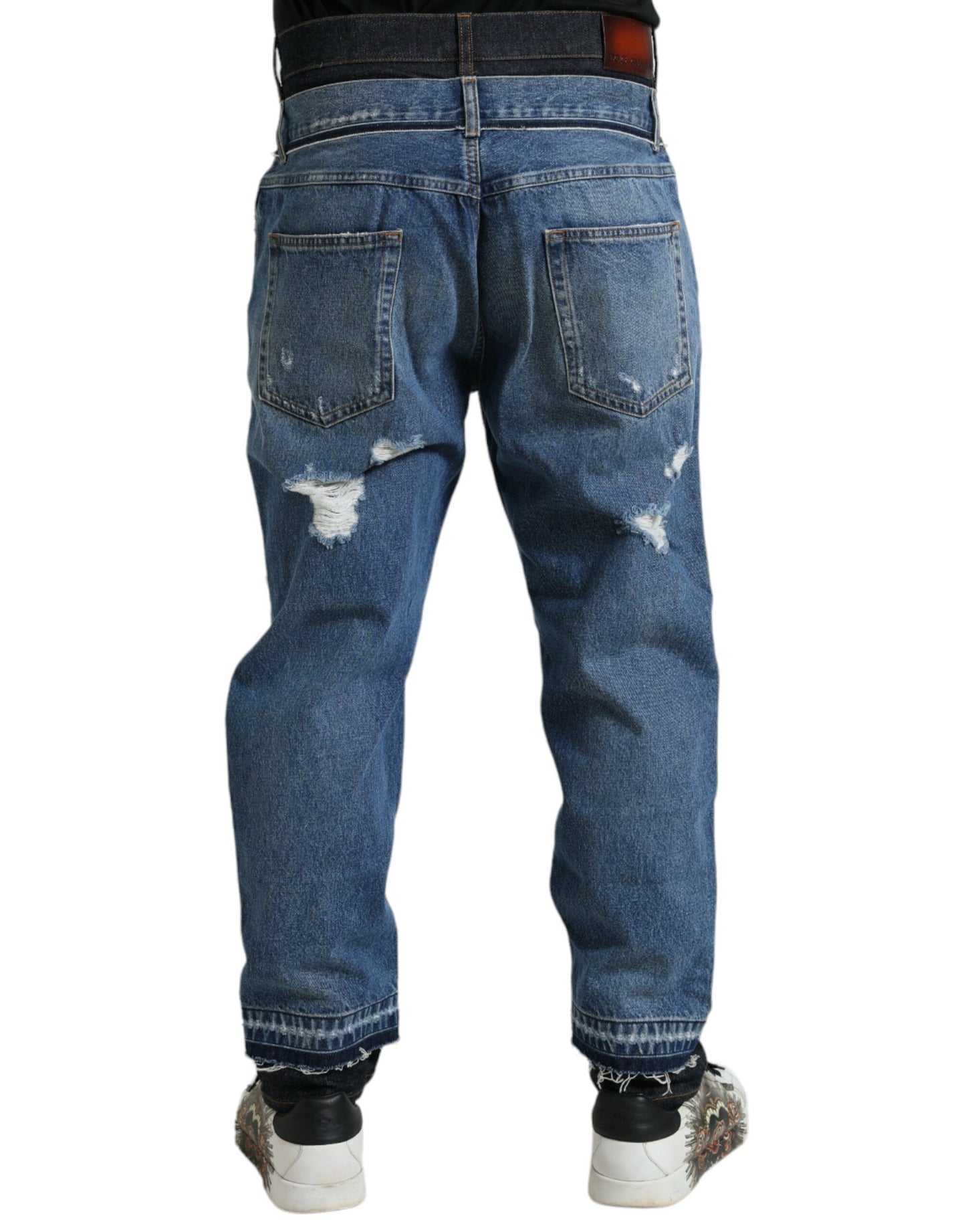 Dolce &amp; Gabbana Blåa Trasiga Bomulls Herrjeans