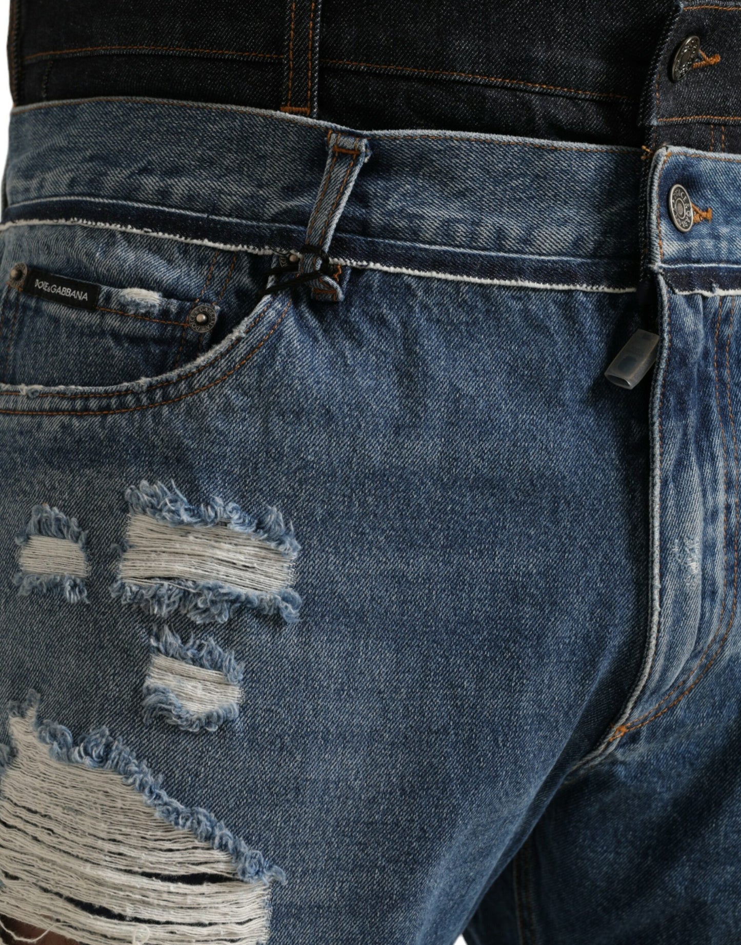 Dolce &amp; Gabbana Blåa Trasiga Bomulls Herrjeans