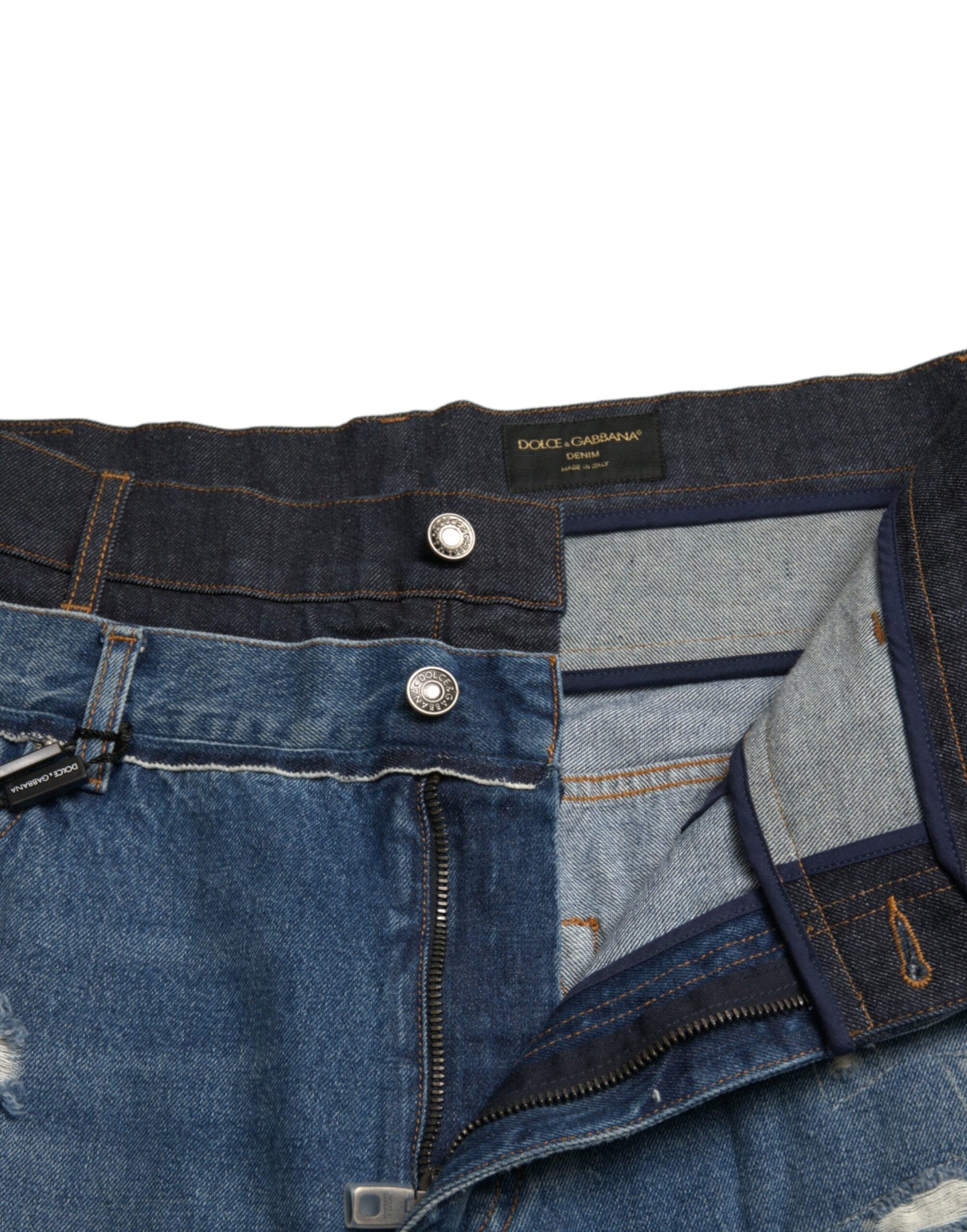 Dolce &amp; Gabbana Blåa Trasiga Bomulls Herrjeans