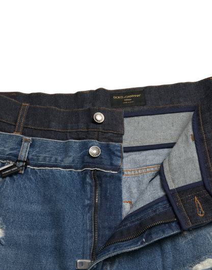 Dolce &amp; Gabbana Blåa Trasiga Bomulls Herrjeans