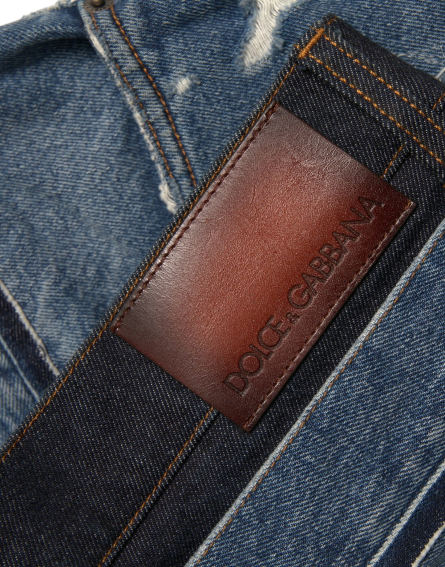 Dolce &amp; Gabbana Blåa Trasiga Bomulls Herrjeans