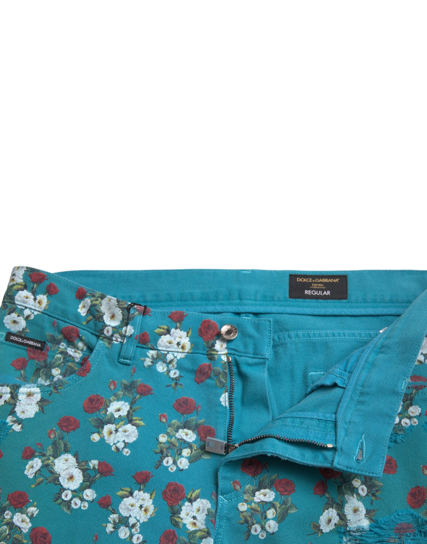 Dolce &amp; Gabbana Blå Blommiga Skinny Bomullsbyxor