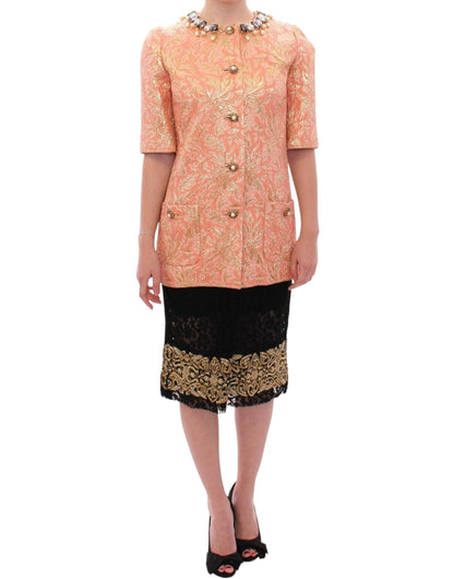 Dolce &amp; Gabbana Rosa Sidenbrokad Kristalljacka